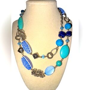 Premier Designs Beaded Necklace Ceramic, glass, stone beads blue & green JB5